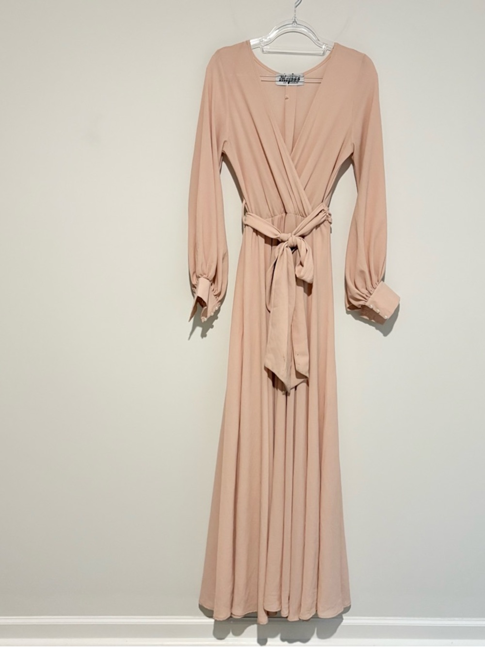 MEGHAN LA‎ LILYPAD faux wrap MAXI DRESS blush light pink Size Small